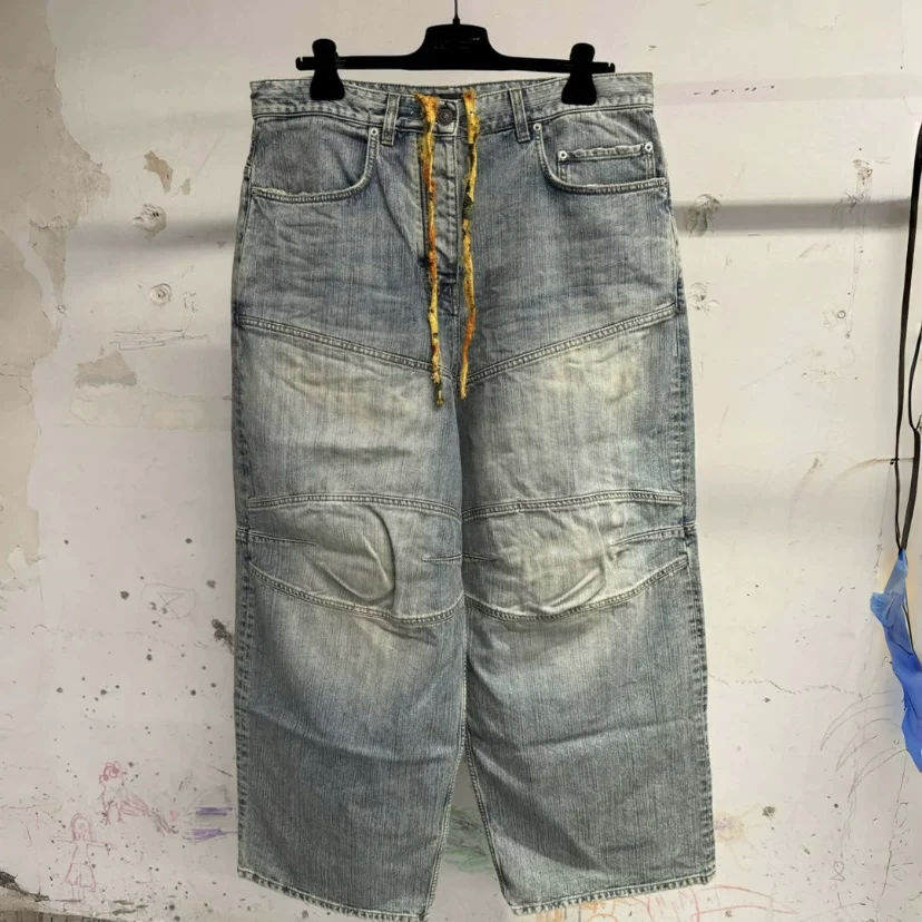 ceiling! Paris 25ss new style silhouette jeans for men and women autumn and winter loose casual sports pants couple outfit