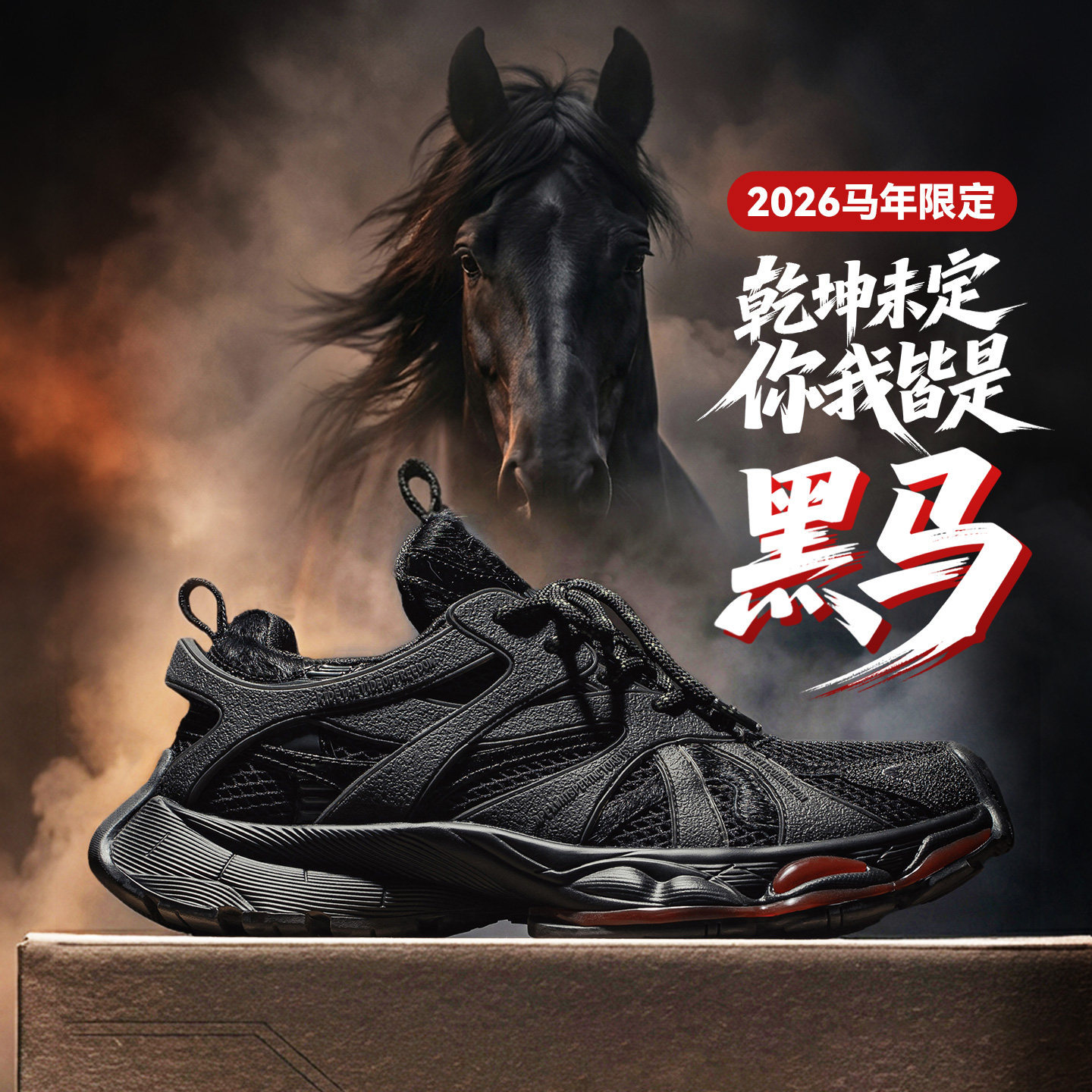 Maden Year of the Horse Limited Edition Black Horse Dad Shoes for Men 2026 Spring New Thick-Soled Height-Increasing Retro Casual Sports Sneakers