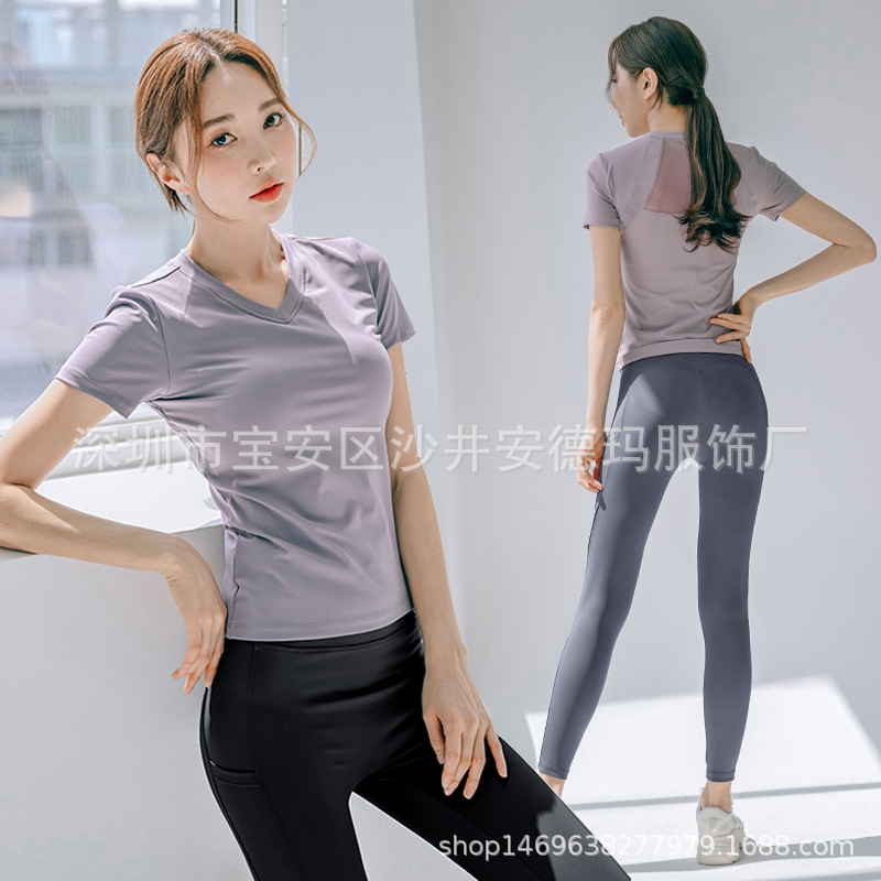 Sports suit women's summer running breathable built-in chest pad fitness clothes quick-drying clothes chubby girl loose yoga clothes two-piece suit
