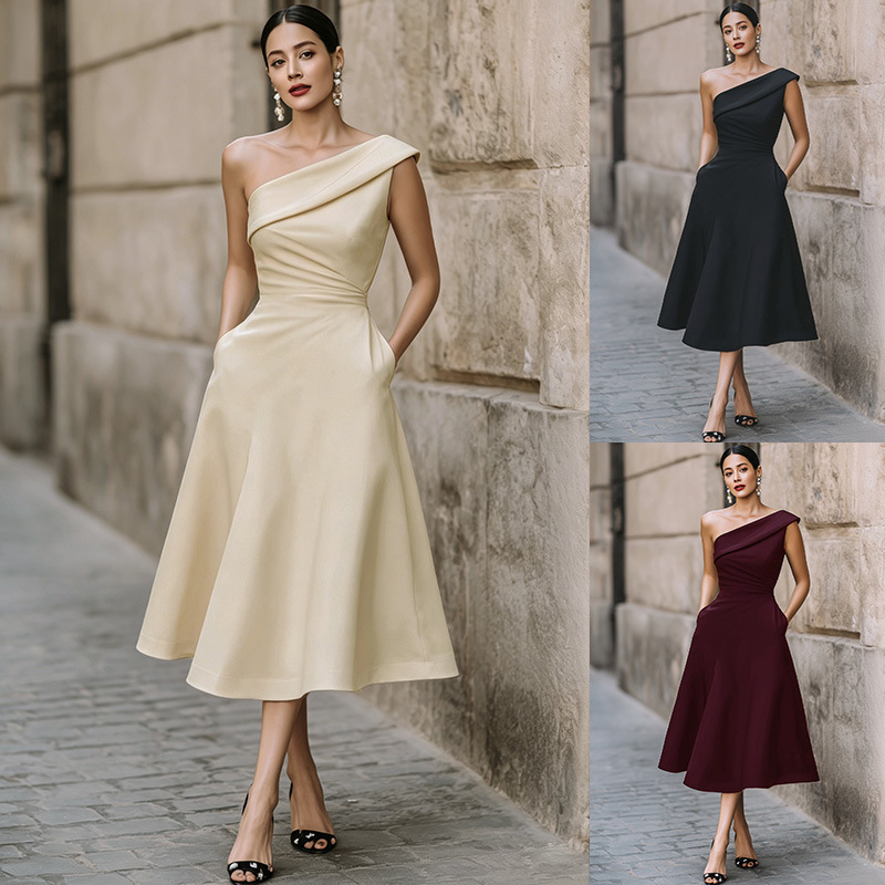 2026 New Cross-Border Women's Fashion Foreign Trade Spring Off-Shoulder Flared Dress Summer Long Dress