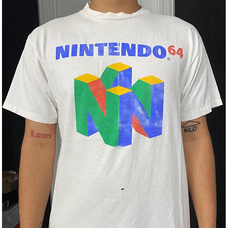 Nintendo64 Niche style letter Print Short-Sleeved Men's and Women's Couple Fog Street Casual Trendy pure cotton Tee Shirt
