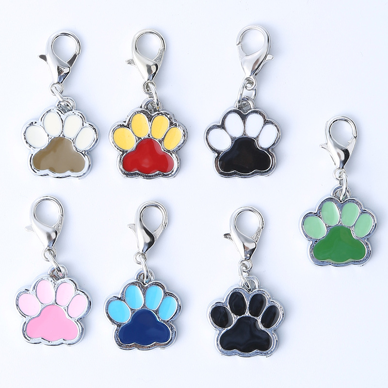New small size mini foot dog tag pendant two-color puppy claw footprints tag pet collar jewelry anti-losing card