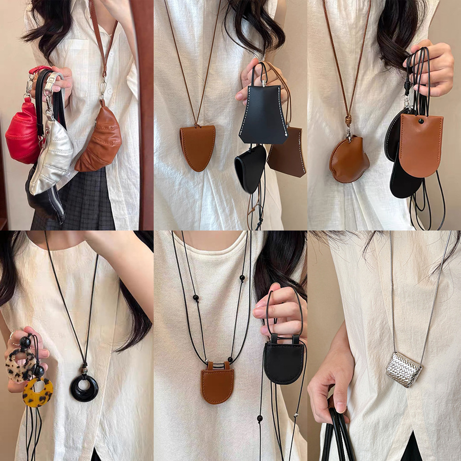 Personalized Halter Croissant Bag Leather Geometric Glasses Bag Necklace Versatile Sweater Chain Retro Trendyy Necklace