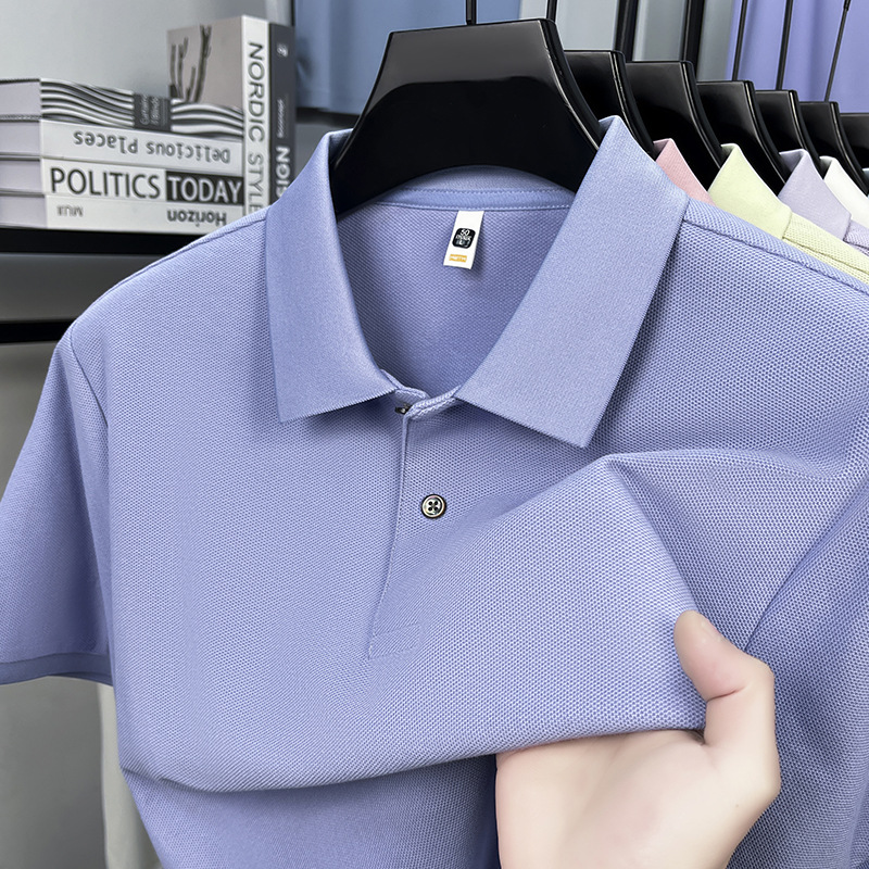 Silk-Gloss Cotton High-End Men's Short-Sleeved T-Shirt Summer New Antibacterial Solid Color Lapel Casual and Comfortable Polo Shirt for Men