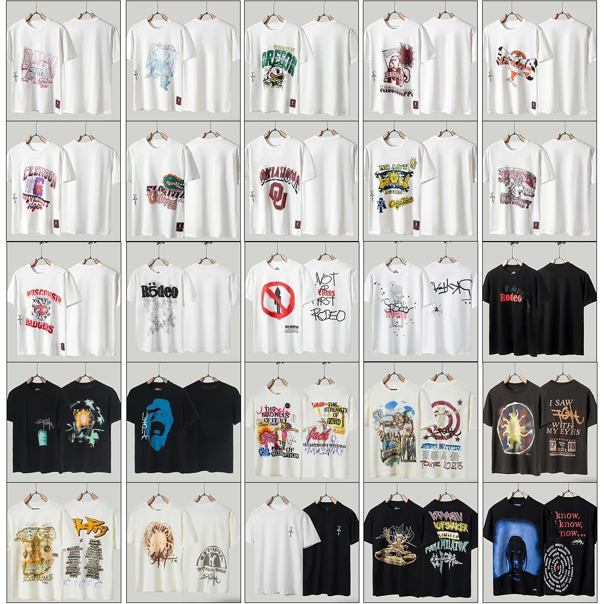 Travis Scott x Mitchell & Ness字母图案圆领T恤嘻哈纯棉短袖夏