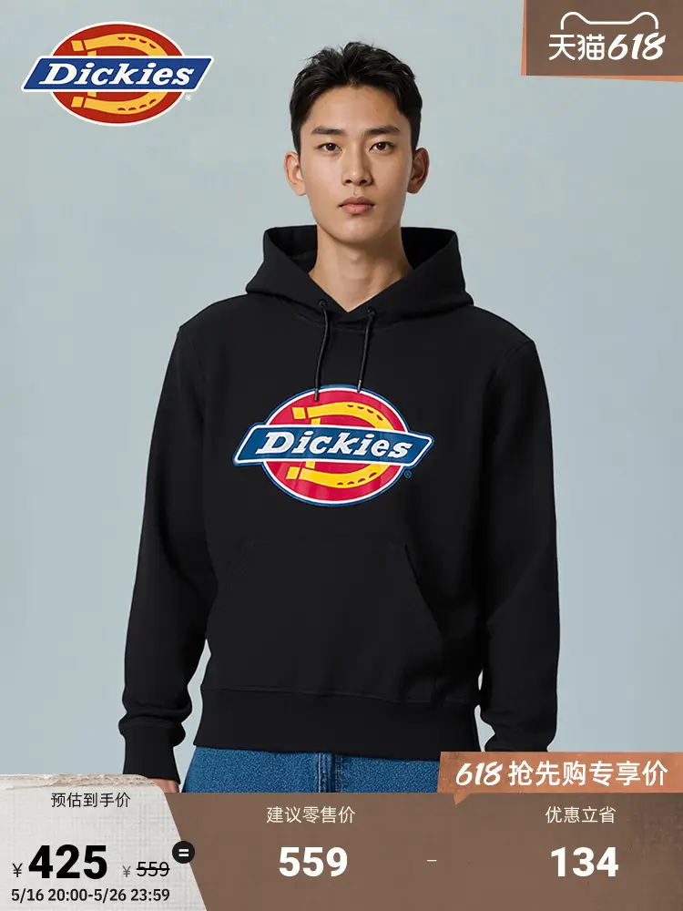 Dickies25 Spring and Summer New arrival Classic Three-Color Large Logo Hooded Terry Cloth Print Sweatshirt Men and Women Couple
