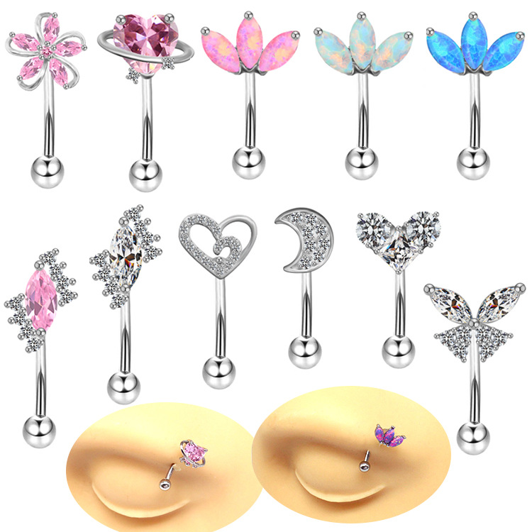 Gaibei European and American cross-border exquisite light luxury zircon eyebrow nail fashion advanced eyebrow nail eyebrow decoration stainless steel puncture jewelry factory