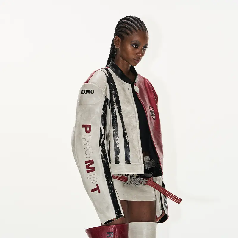 Exitmode by Blindnoplan 25Ss Distressed Leather Contrast Color Sports jacket Outwear