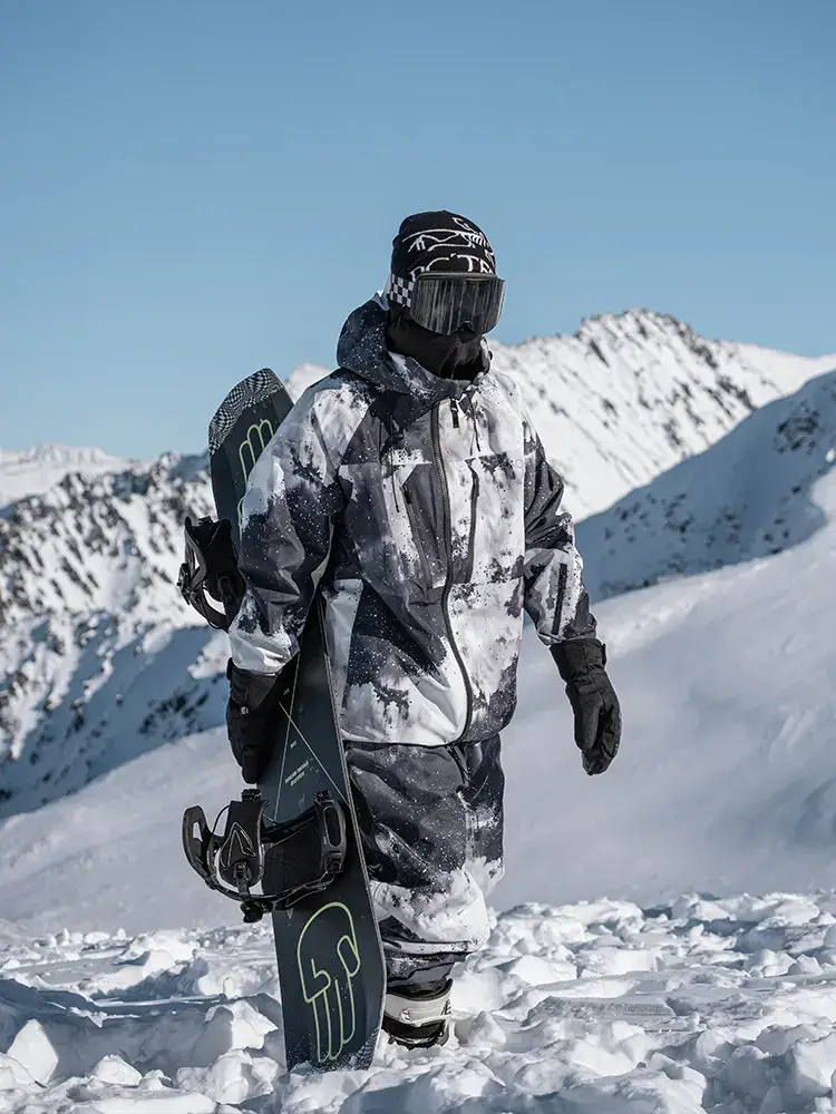 Snow No Ink Painting Print Skiing Suit Fleece-Lined Waterproof Windproof Loose Oversize Veneer Full Pressure Glue Set