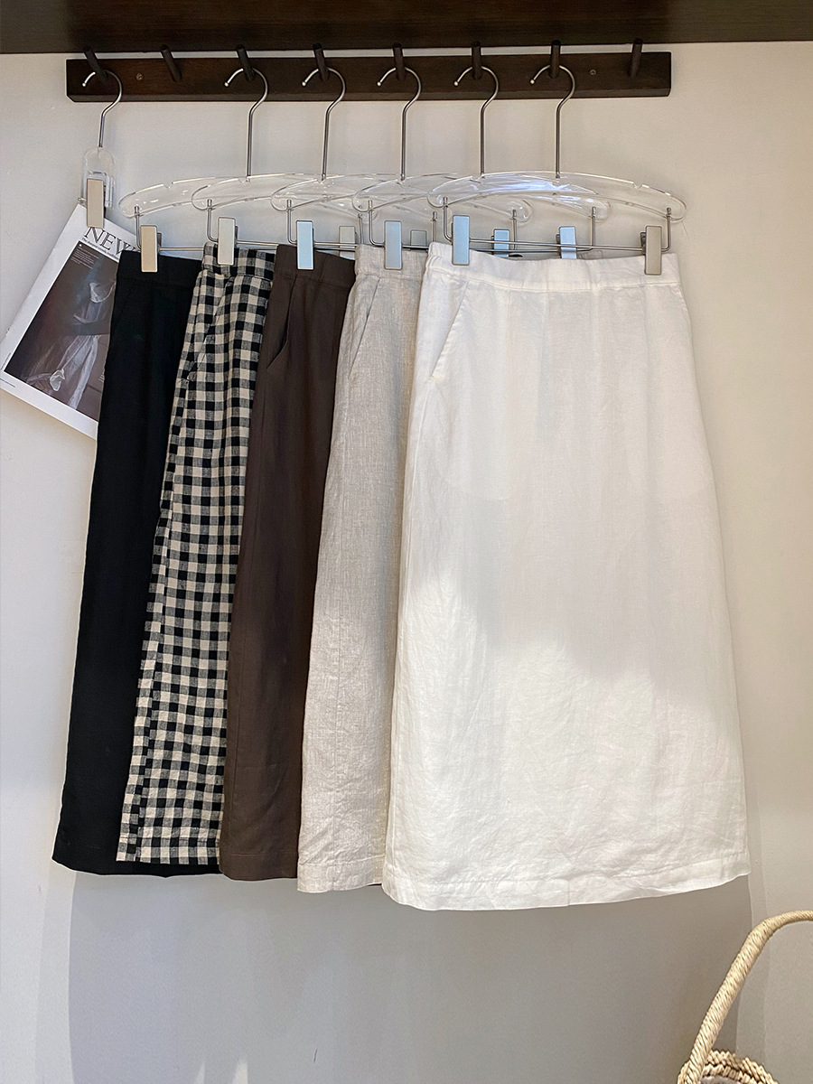 Plus Sutin 100% Linen High-Waisted Back-Slit Skirt for Women, New Summer Product, Slimming and Versatile Mid-Length Linen Skirt
