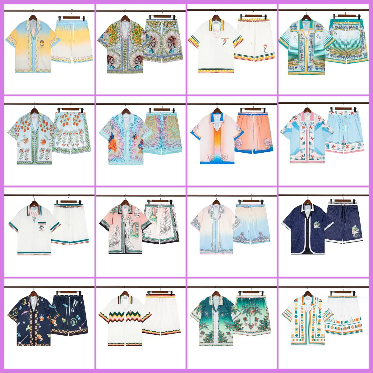 2025 Cross-Border European and American New Style Rainbow All-Over Printed Hawaiian Beach Flower Shirt Retro Short-Sleeved Shorts Suit