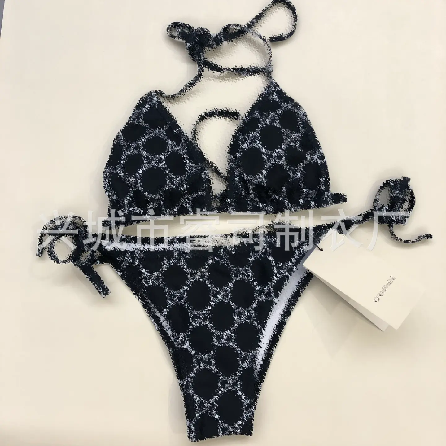 Factory tide brand spot export lace-up bikini one-piece backless swimsuit sister swimsuit