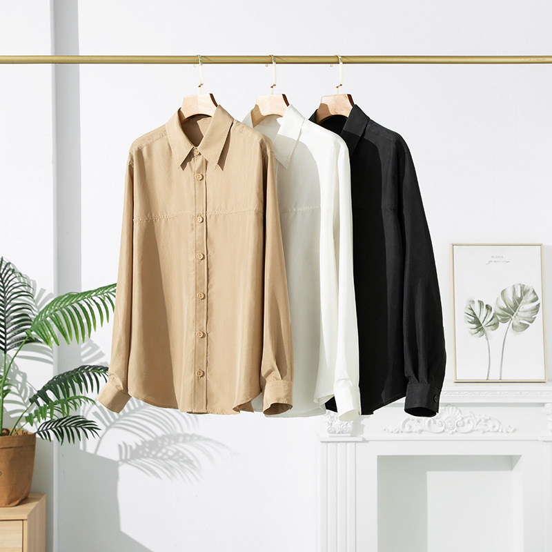 2025 Spring and Autumn New Silk Shirt Women's Sand Washed Bottoming Mulberry Silk Shirt Korean Style Solid Color Loose Jacket