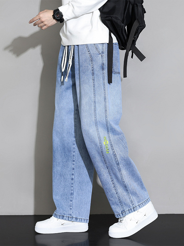Cross Border Jeans Men's Spring and Autumn Loose plus size to 8XL Trendy Brand Drawstring Elastoelastic Waist Straight Casual Pants