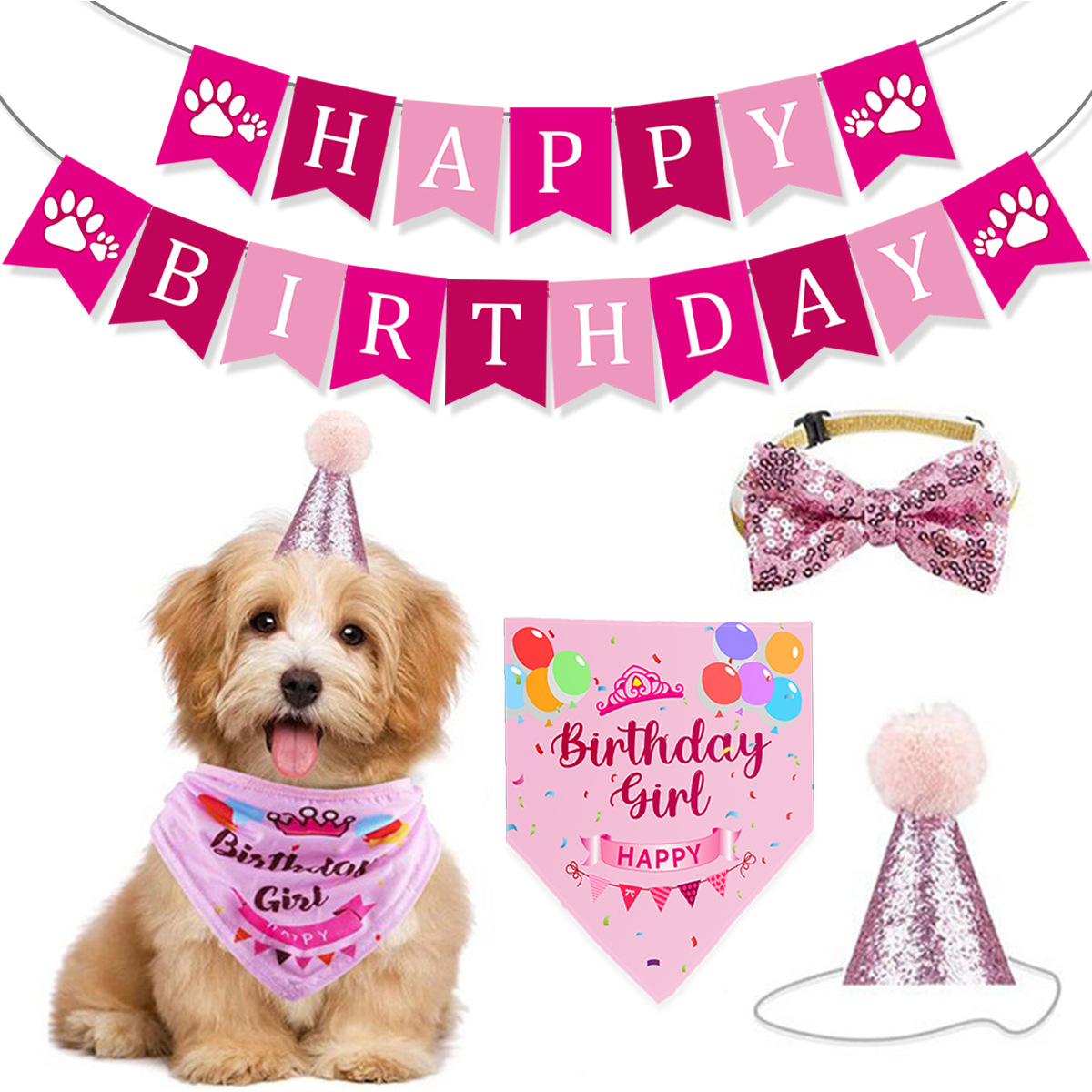Cross-border Pet Birthday Party Hat Dog Slip Towel Bow Ties Birthday Flag Pet Scarf suit