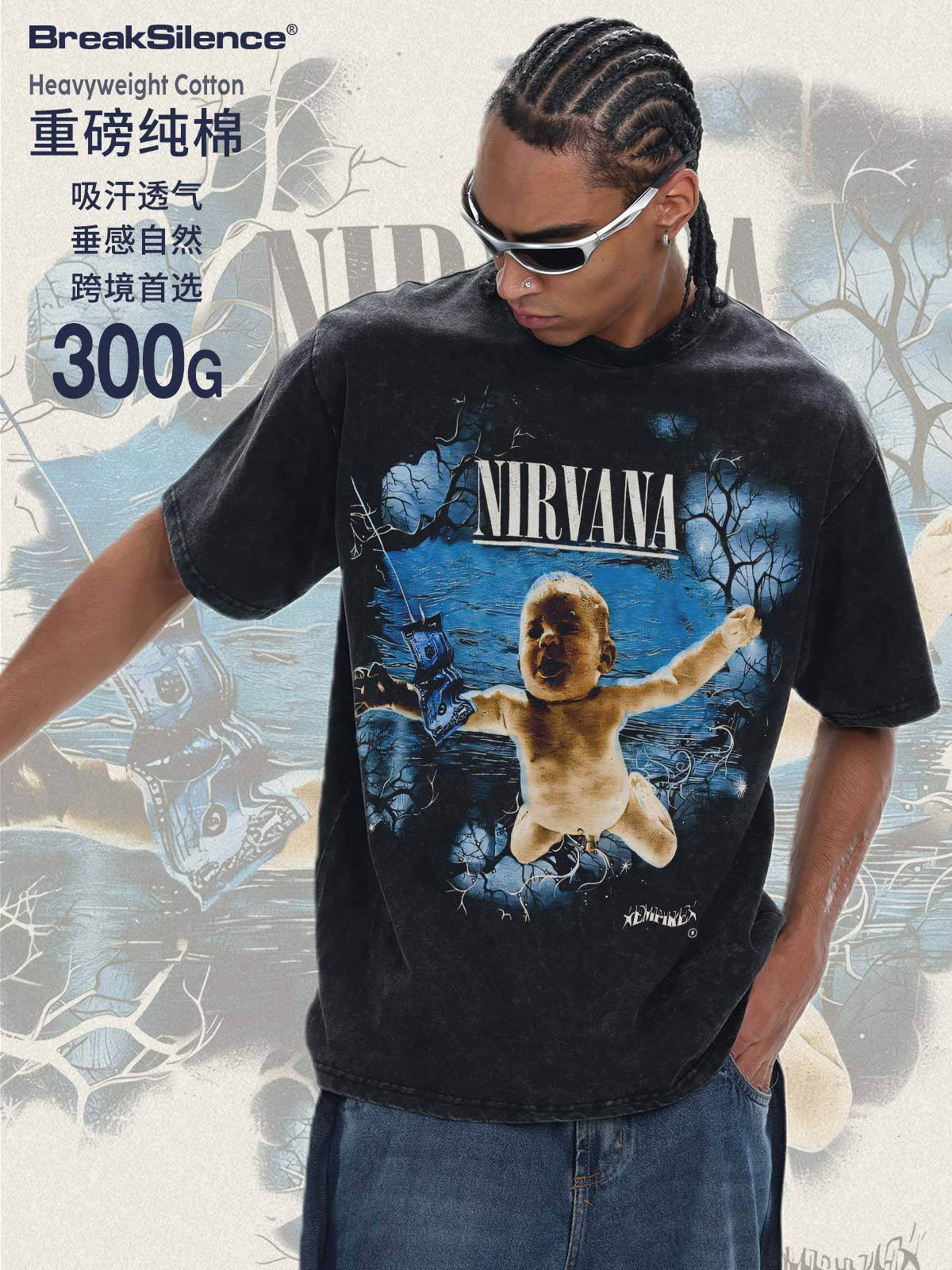 2026 Cross-Border Nirvana Digital Direct Printing 300g Heavy Snowflake Wash Heavy-Duty Short-Sleeve Couple's Top