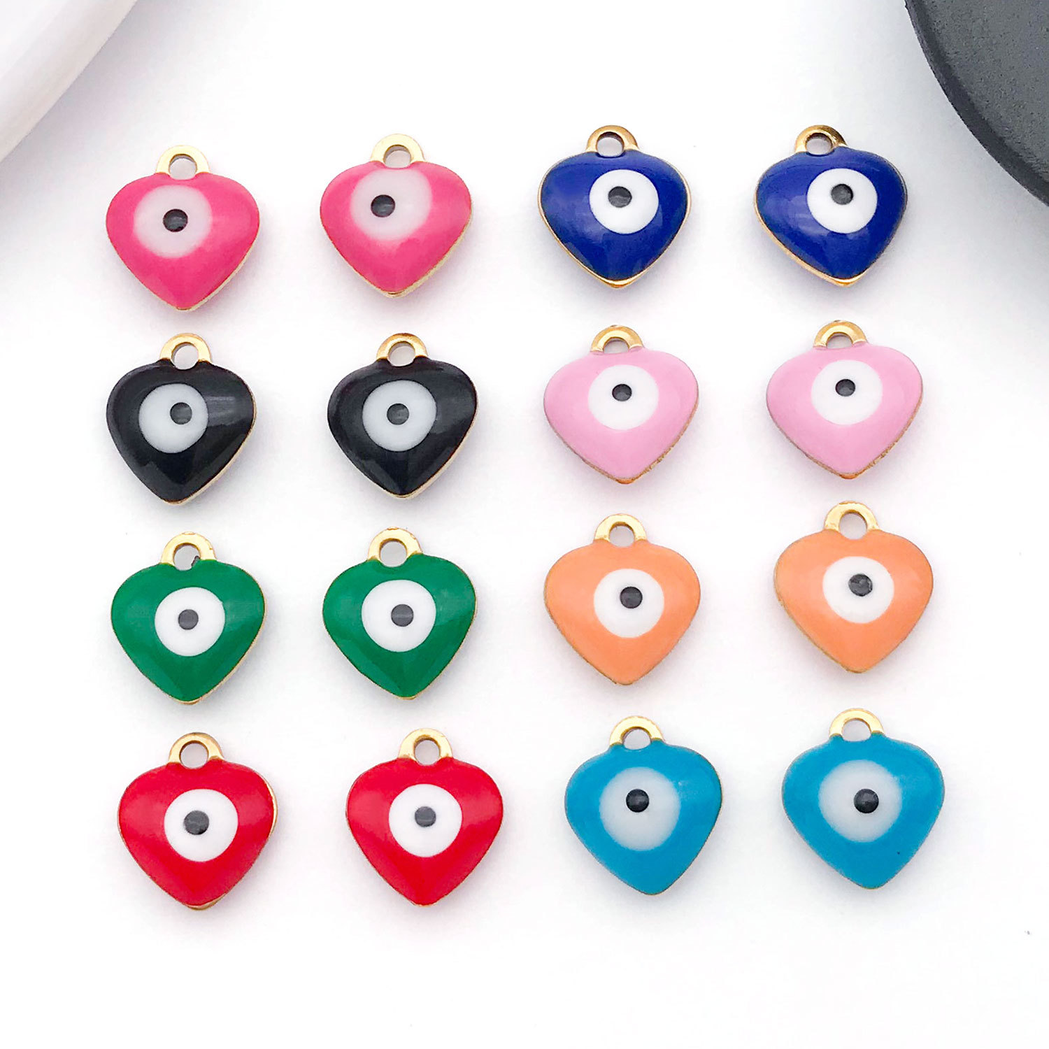 Double-Sided Enamel Single Pendant Stainless Steel Peach Heart-Shaped Devil's Eye Pendant DIY Necklace Earrings Material Package