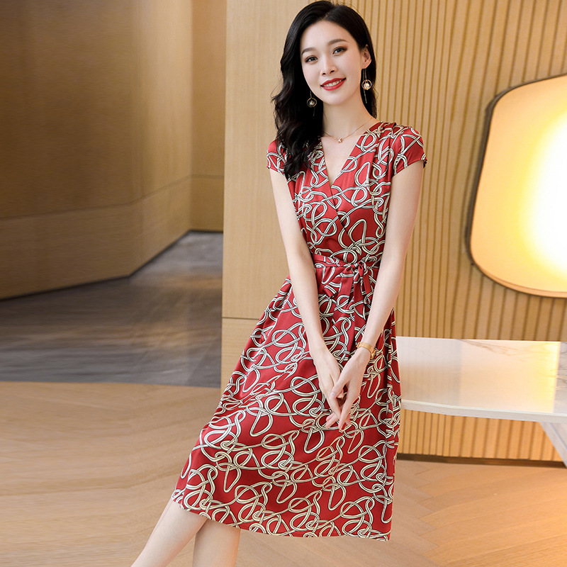 2388 Silk Dress in Midsummer Gentle and Exquisite Elegant Heavy-weight Mulberry Silk Mid-length Silk Skirt with Tight Waist