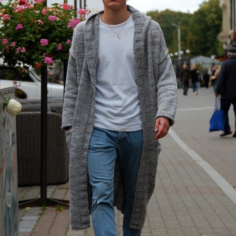 Men's Retro Relaxed Knit Cardigan Autumn and Winter Long Hooded Sweater Coat Cross-Border Men's Clothing Sy0188
