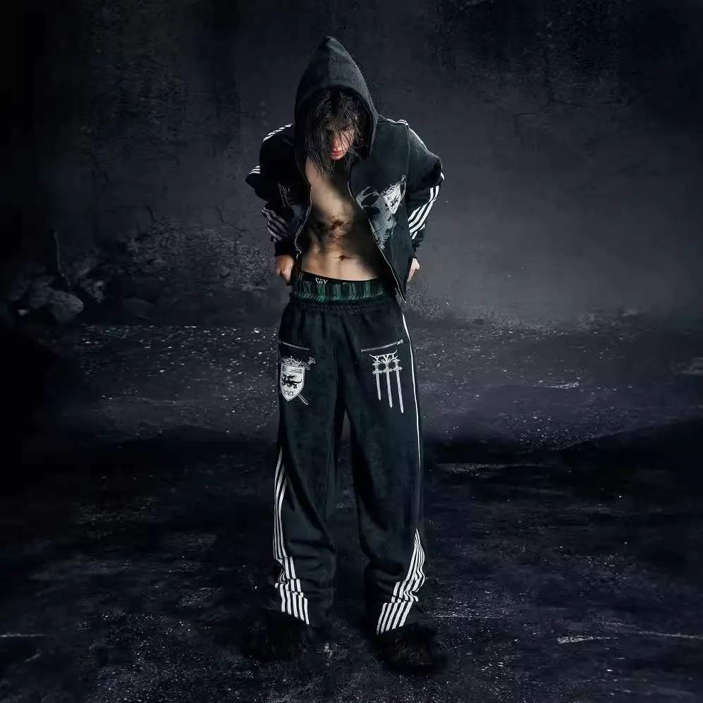 European and American Wholesale Cross Long-Sleeved Pullover Hoodie Printed Pattern Sweatshirt and Sweatpants Suit Street Trendy Wear Y2K
