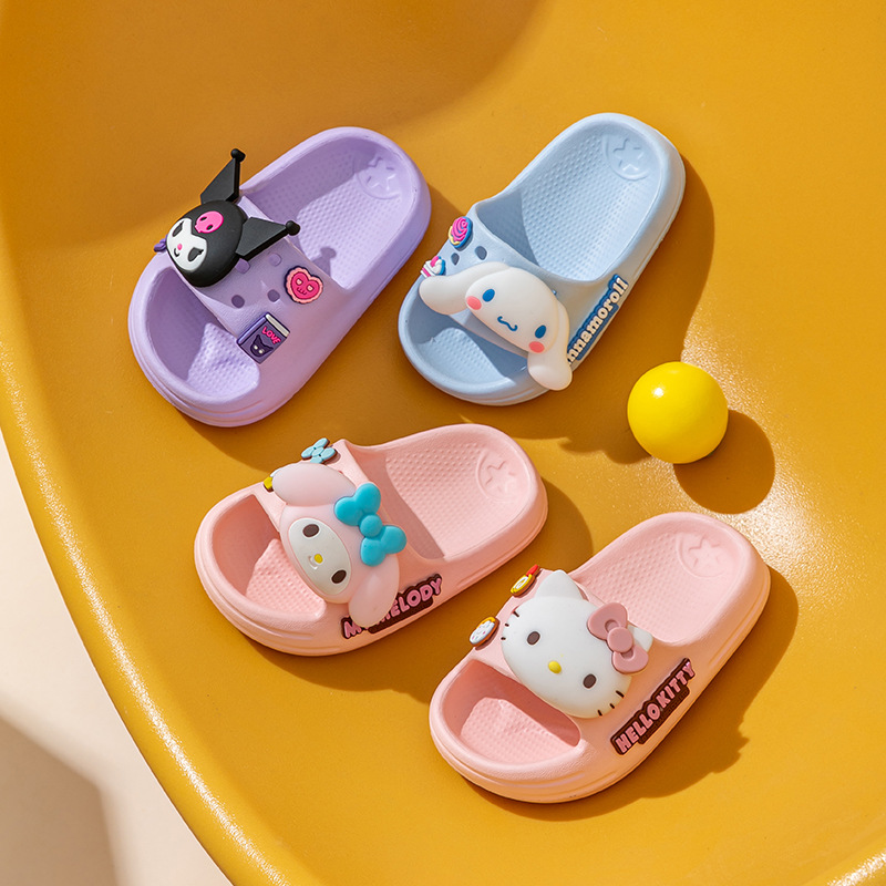 Genuine Sanrio Children's Slippers with Three-Dimensional Cartoon Pattern, Soft Sole, Wear-Resistant Home Sandals, Summer Slippers