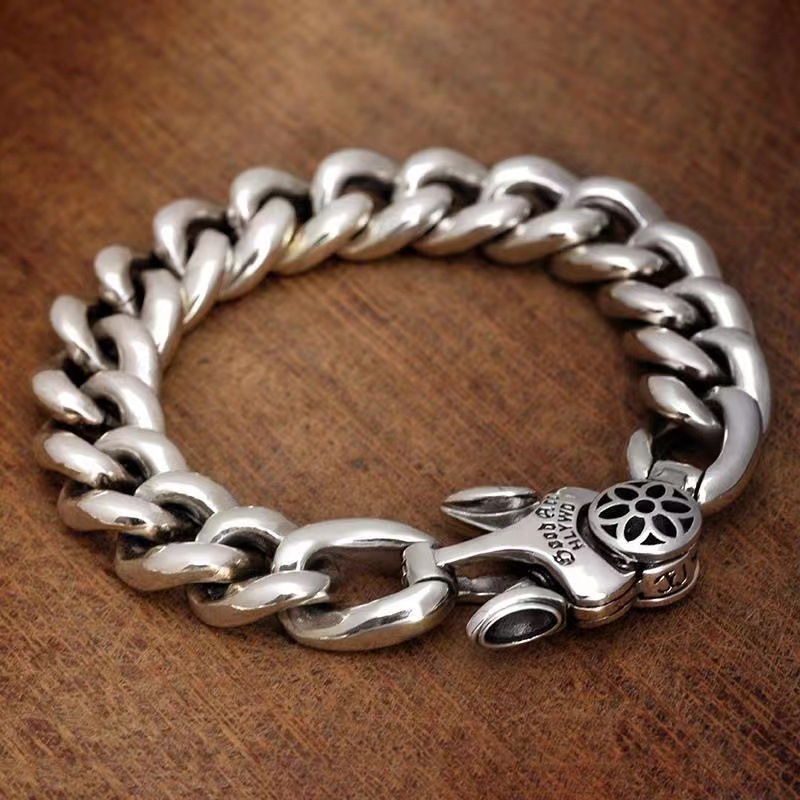Smoky Retro Minimalist Good Art 13.5mm Thick Heavy Men's Bracelet with Clasp Trendy Cross-Border Hot Item