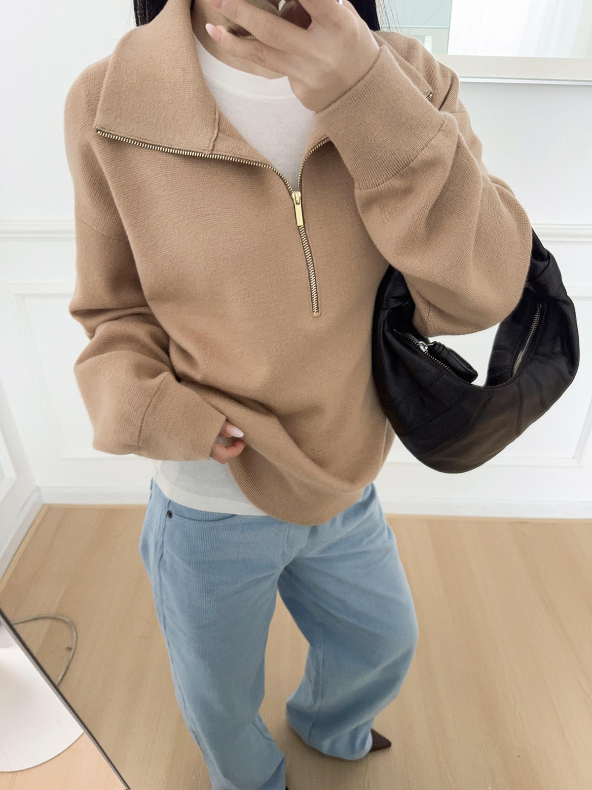 Half-Zip Stand Collar Simple Knit Sweater 2026 Spring New Style Plus Size Elegant Fashionable Wool Top for Women