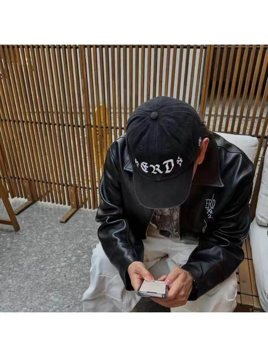 Erd Gfkc Melancholic Rich Second-Generation Heir Sanskrit Slogan Portrait Embroidery Washed Baseball Cap Unisex Duckbill Cap