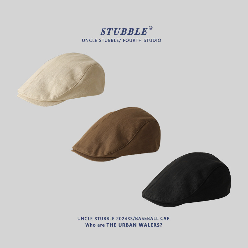 Japanese Style Retro Forward Hat for Boys and Girls, Simple and Versatile, Face-Showing Small Peaked Cap, British Style Painter Hat, Newsboy Hat