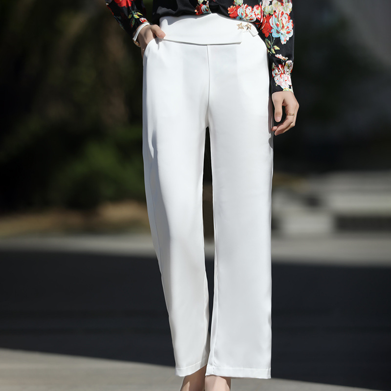 Imitation Silk Wide-leg Pants Women's Casual Pants High Waist Satin Silk Sliding Foot-length Pants Summer New Dape-feeling Western-style Pants