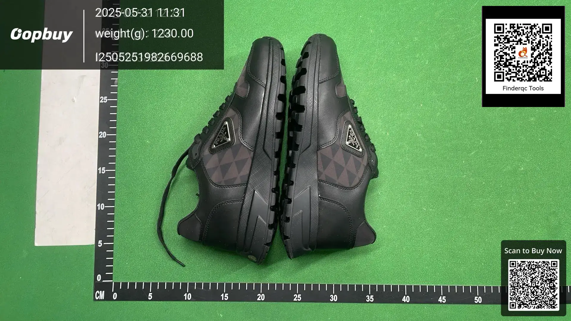 Prada Men's Black Leather Triangle Print Lace-up Sneakers