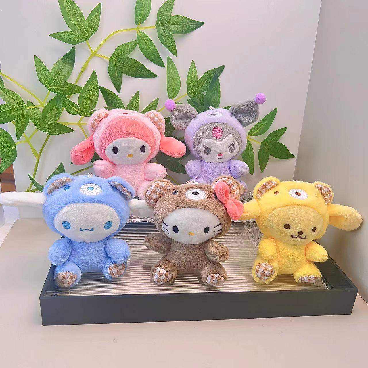Creative Plaid Sanrio Plush Doll Cartoon Kurome Pendant Doll Cinnamon Dog Keychain Backpack Pendant