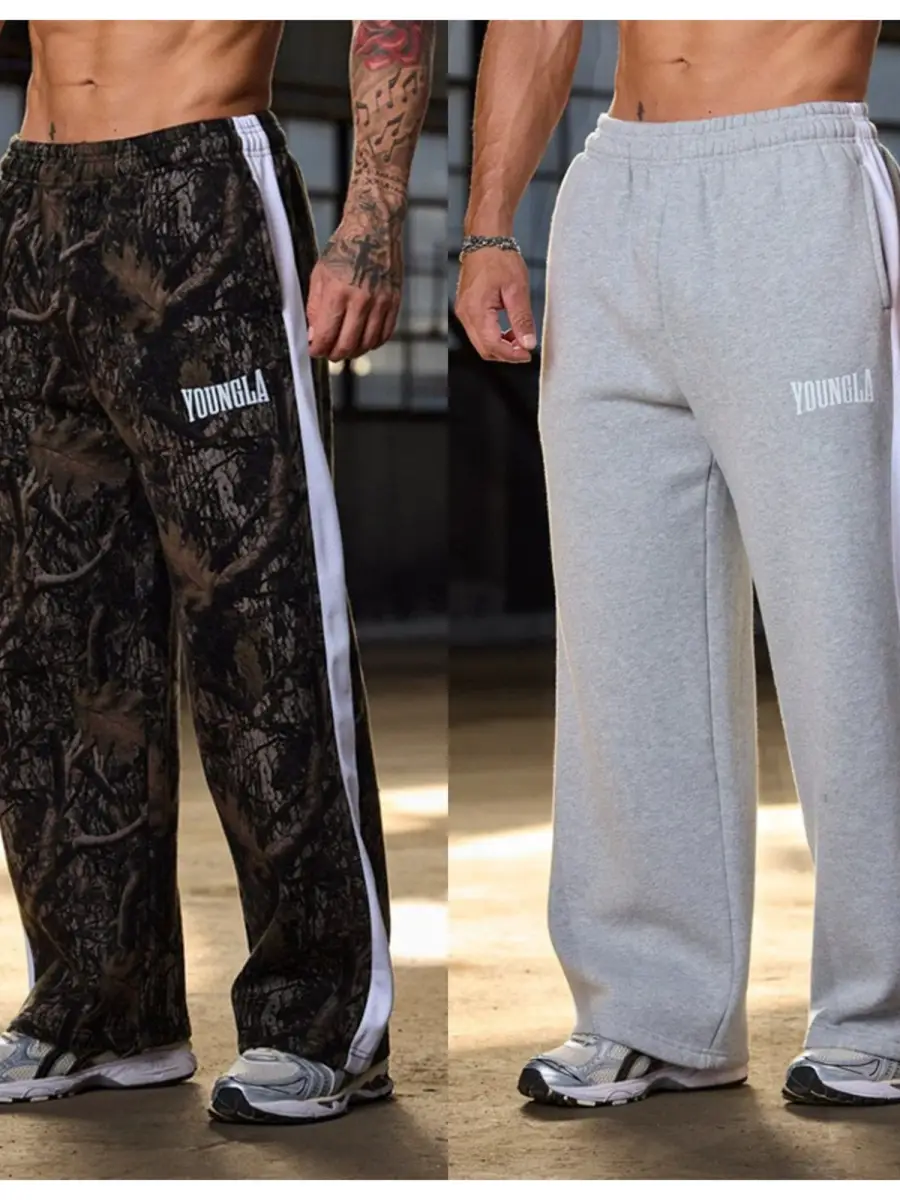 Youngla Men Sports Pants American Style Sports Retro Casual Straight pants Gym Running Training Vibe
