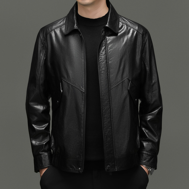 Haining Genuine Leather Jacket Men's Oil Wax Cowhide Leather Jacket Accessible Luxury High-End Short Lapel Handsome Autumn and Winter Loose Jacket