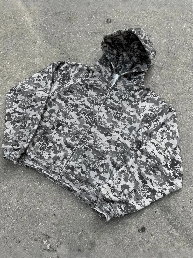 European Fashion Street Loose Camouflage Men's and Women's Double-Layer Hat Design Hoodie