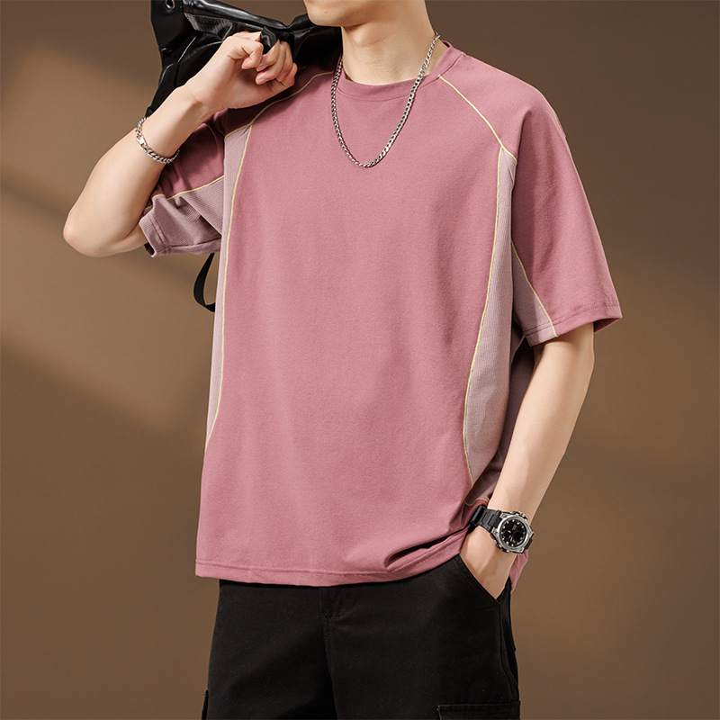 Antibacterial 2026 New Style Patchwork Color-Blocking Round Neck Short-Sleeve T-Shirt for Men, Summer Trendy Casual Half-Sleeve Top