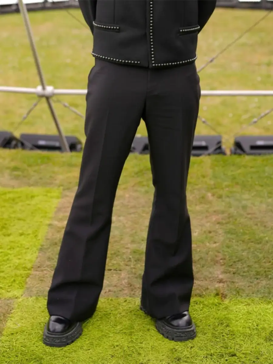 Wang Jiaer's Same Style Black Flared Slim-Fit Suit Pants for Men, Straight-Leg Versatile Casual Trousers Trendy