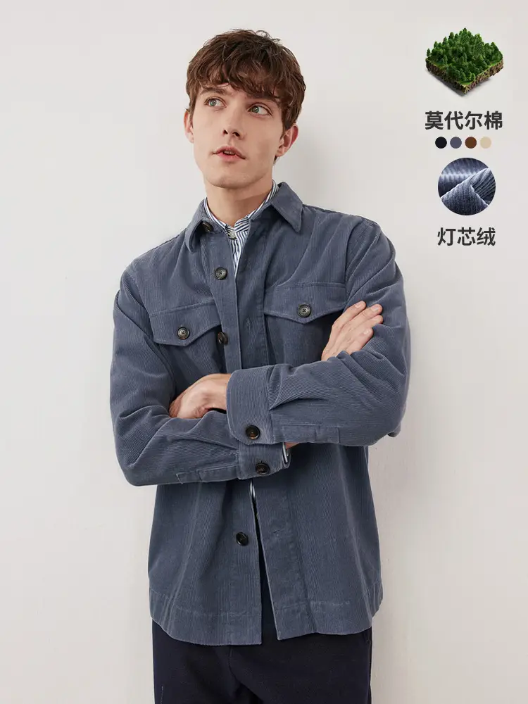 [Corduroy] Navigare Italy Petitbateau Blue Long Sleeved Shirt Men Parka Retro Shirt Coat