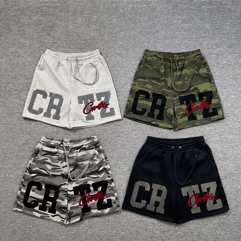Trendy Alcatraz Letter Embroidery Camouflage Drawstring Shorts Summer Unisex Loose Casual Knee-Length Shorts