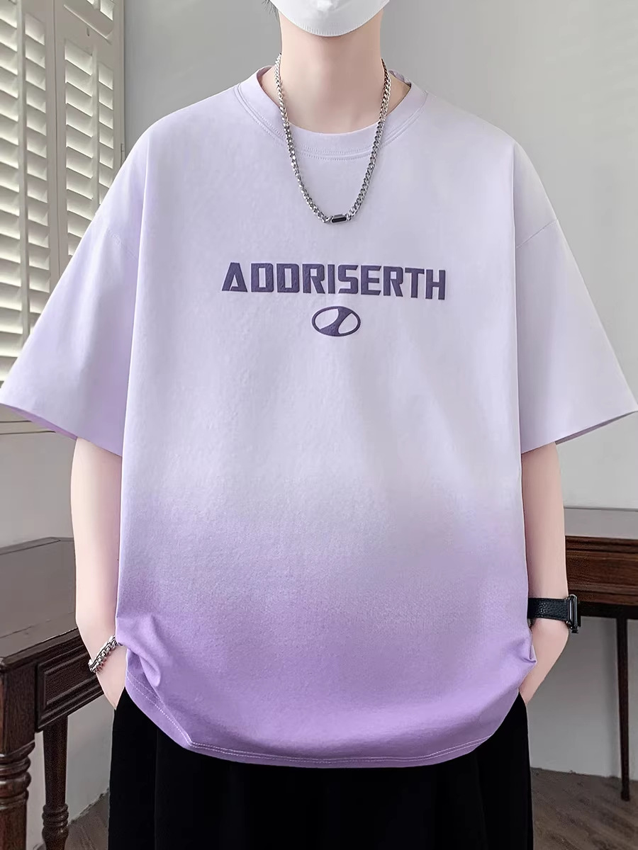 Gradient Color Short-Sleeved T-Shirt for Men in Summer, Cool and Stylish Tops for Teenagers, Junior High School and High School Students, Casual Breathable Half-Sleeved Cotton T-Shirts