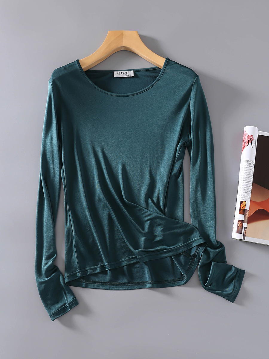 New High-grade Mulberry Silk Silk Double-sided Knitted Classic Round Neck Slim-fit Long-sleeved Base Shirt T-shirt Women's Top