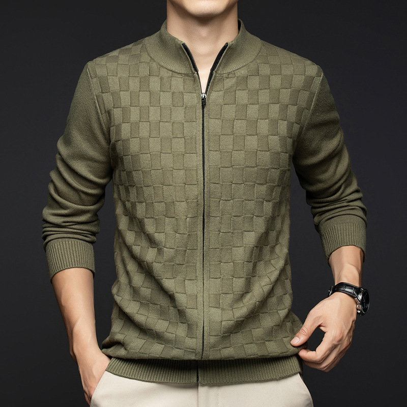 Vintage Jacquard Knitted Cardigan 2024 Autumn and Winter New Sweater Outer Wear Loose Solid Color Collar Zipper Jacket