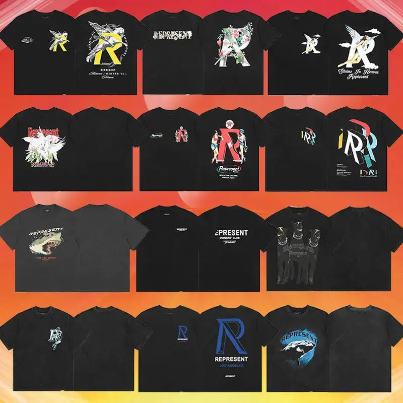 Outer Single Represent Letter Slogan Doberman Printed Short-sleeved Round Neck High Street Fashion Brand vtg Casual T-shirt for Men