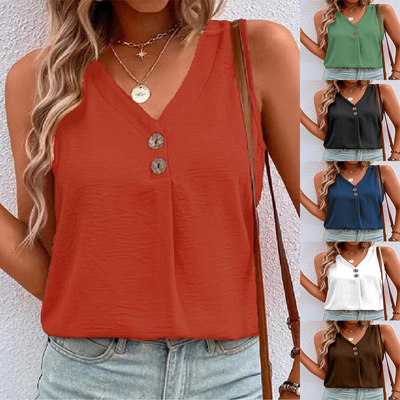 European and American Cross-Border 2023 Amazon Summer New Fashion Ebay Ins Tank Top V-Studded Sleeveless Short-Sleeved Shirt