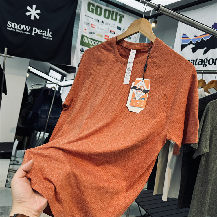 L*U Replacement! Fried and Easy to Wear Without Side Seam Mesh Summer Texture Sports Outdoor Round Neck Short-Sleeved Quick-Drying T-Shirt for Men