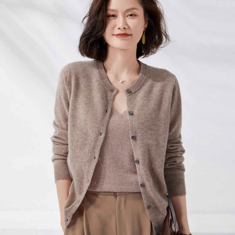 2023 Spring and Autumn Thin Wool Cardigan Women's Loose Short Long Sleeve Solid Color Bottoming Sweater Sweater Jacket
