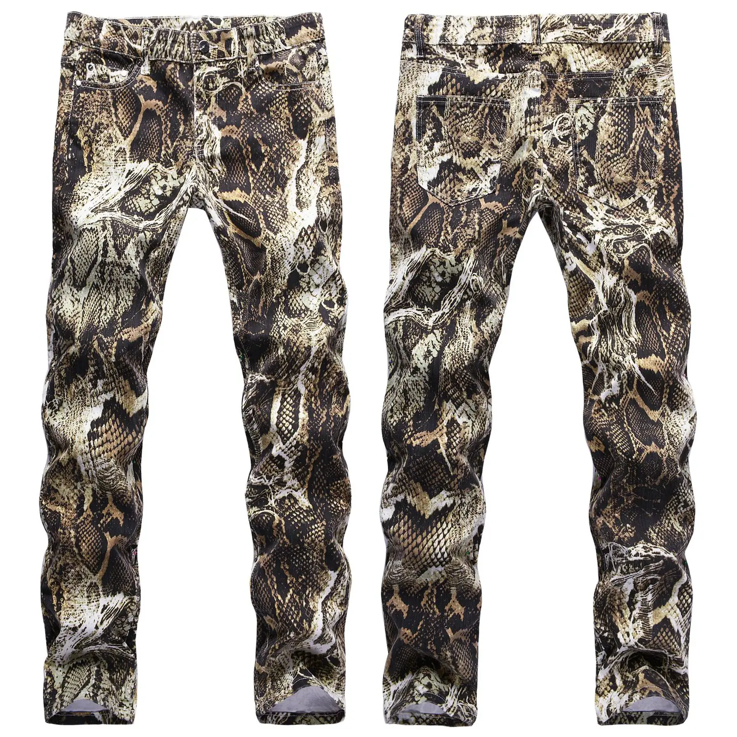Cross-border Men's Snakeskin Slim-fit Trendy Men's Hip-hop Style Cool Printed Snake Pattern Night Singer Performance Jeans