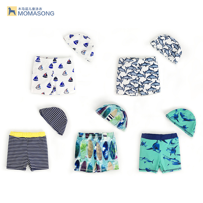 Children's Swimming Trunks Boy's Korean-style Shark Print Cartoon Quick-drying Flat-angle Beach Trunks Children's Swimsuit