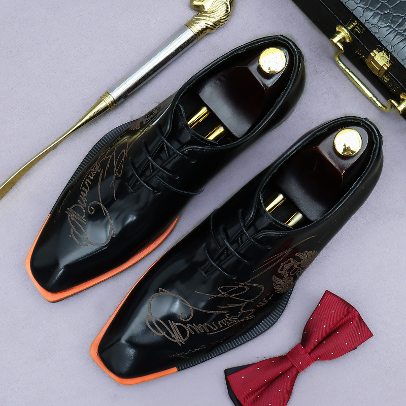 [Big Sale] Business Formal Leather Shoes Men's Oxford Cowhide Genuine Leather Casual Paint Bright Leather British Foreign Trade Free Shipping