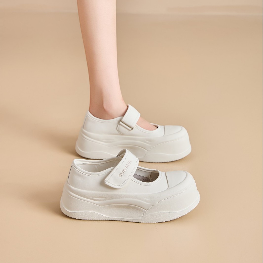 Genuine Leather Thick-Soled Velcro Versatile Mary Jane Casual Shoes for Women 2026 Spring/Summer Style Comfortable Lightweight Trendy Shoes That Don'T Tire Your Feet